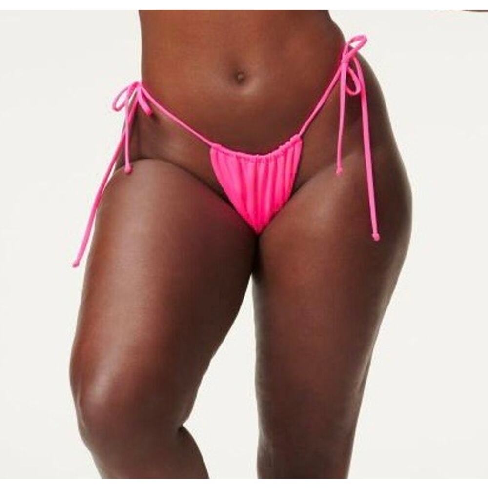 Good American Hot Pink Tiny Ties Side Tie Cheeky Swim Bikini Bottom Size 4